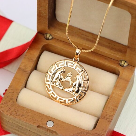 "Zodiac Twins Rose Gold Pendant with Polished Circular Frame Design, XPPT1330 - Picture 8 of 13
